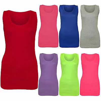 New Ladies Womens Plain Summer Stretchy Ribbed Casual Top T Shirt Muscle Vest • £4.99