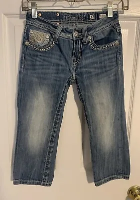Miss Me Capri Jeans Girls Size 12   Cotton Blend Embellished Stretch Flap Pocket • $16