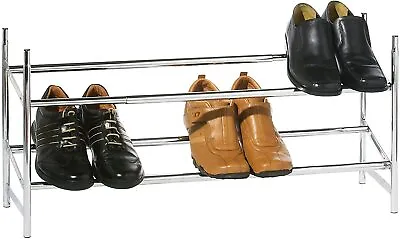 £12.98 • Buy Chrome 2 Tier Shoe Rack Stackable & Extendable Expandable Organiser Shoes Tidy