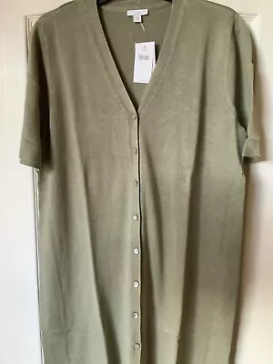 J. Jill Button Front Sweater Dress Womens L  Sage Short Sleeve V-Neck NEW $99 • $28.79