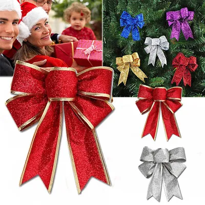 £2.55 • Buy 25cm Large Glittered Christmas Tree Bowknot Wrapping Big Bows Baubles Decoration