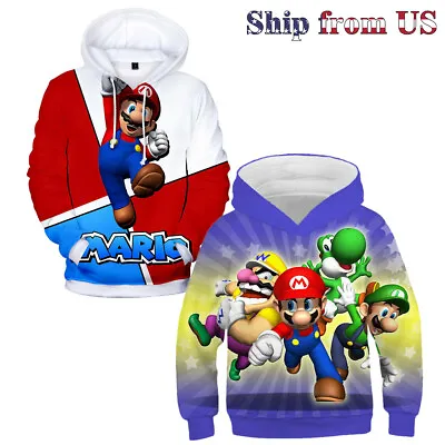 Super Mario Bros Hip Hop Sport Hoodie Sweatshirt Sweater Pullover Jacket Coat • $21.99