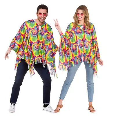 Adult HIPPIE PONCHO 60s 70s Festival Fancy Dress Party Ladies Mens Hippy Mexican • £6.95