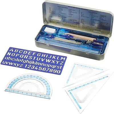 STAEDTLER Maths Set Geometry Ruler Squares Protractor School Set In Gift Tin • £4.19