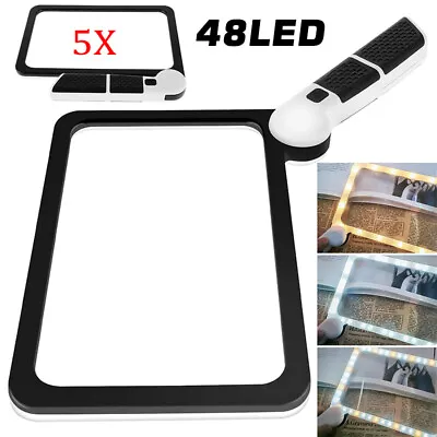 Rectangular 5X Magnifying Glass With LED Light Reading Book Magnifier Large UK • £10.49
