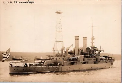 USS Mississippi Rppc World War I US Ship Vessel Trimmed Card   (44) • $28.50