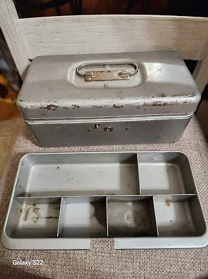 Vintage Metal Lit-Ning Products Cash Box W/ Coin Compartment Tray  • $20