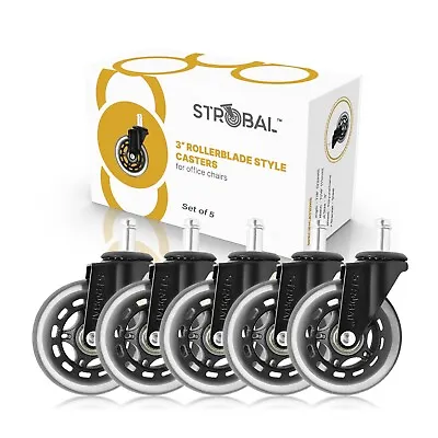 Strobal Office Chair Wheels 3  Rollerblade Style Replacement Casters Black 5 Pk • £28.94