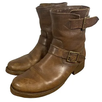 FRYE Vicky Engineer Women’s Brown Leather Side Zip Buckle Boots Size 9.5B • $44.95