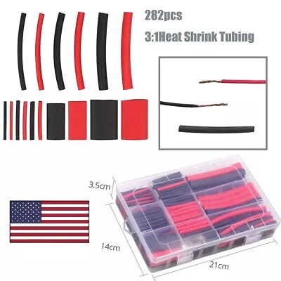 282PCS Black Red Heat Shrink Tubing 3:1 Marine Grade Waterproof  Adhesive Lined • $11.99