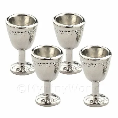 Dolls House Miniature Set Of 4 Silver Metal Tudor Goblets • £4.28