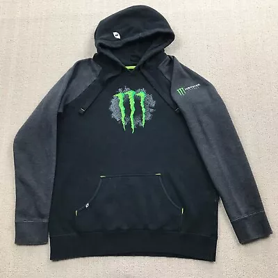 Monster Energy Hoodie Sweatshirt Mens Large Black Gray Pullover Stitched Logo • $30