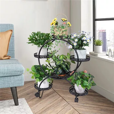 $51.92 • Buy 6 Potted Metal Plant Cart Stand Wheels Flower Pots Rack Holder For Patio Porch