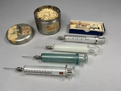 Vintage Medical Lot Of Military Issue Glass Syringes & Needle Can Bico Stainless • $85.50