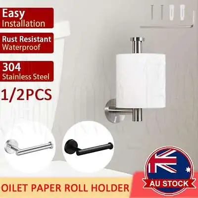 $10.99 • Buy 1-2P Wall Storage Mounted Toilet Paper Roll Holder Stainless Steel Hook Bathroom