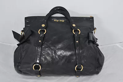 $402.81 • Buy Miu Miu Black Vitello Lux Leather Bow Detail Womens Handbag Hobo Shoulder Bag