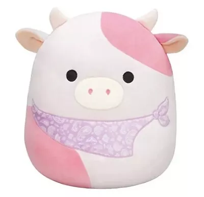 Brand New Squishmallow 14  Vday Pastel Reshma The Pink Cow Bandana Plush IN HAND • $29.99