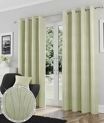 £5.99 • Buy Pastel Sage Green Goodwood Embossed Wave Thermal Blockout Eyelet Curtains Pair