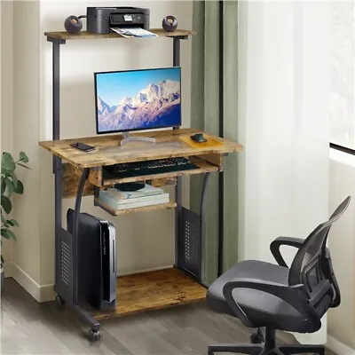 Mobile Computer Desk W/ Keyboard Tray 3 Tier Rolling Desk For Small Space Office • $73.09