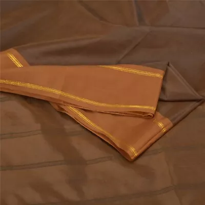 Sanskriti Vintage Indian Sari Pure Silk Brown Woven Sarees Craft Premium Fabric • $37.23
