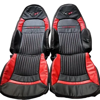 Corvette C5 Standard 1997-2004 Black & Red Fuax Leather Car Seat Covers • $270