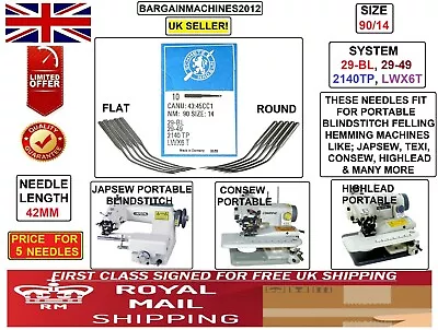 £12.99 • Buy Schmetz Lwx6t 2140tp 29-bl 29-49 Nm90/14 Curved Industrial Sewing Machn 5 Needle