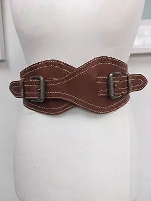 Ted Baker Leather Belt 2 10 12 Tan Wide Buckles Adjustable Saddle B17 • £35.95