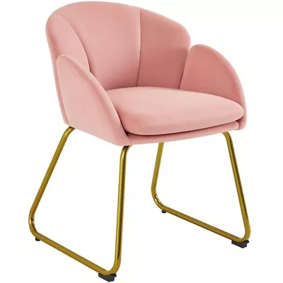 Flower Shape Velvet Armchair Dining Chair Metal Legs Living Room Pink Renewed • £34.99