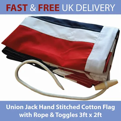 Union Jack Hand Stitched Cotton Flag With Rope & Toggle 3ft X 2ft • £50