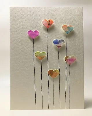 Original Hand Painted Greeting Card - Seven Abstract Heart Flowers • £3.95