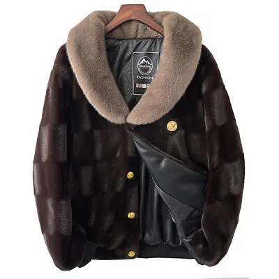 Mink Coat Mens Winter Fur Coat Fur Loose Black Warm Overcoats Casual Button Tops • $150.34