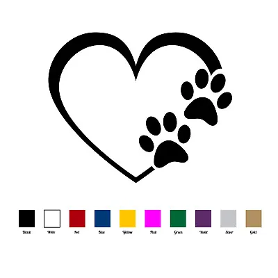 PAW PRINTS With HEART Decal Vinyl Stickers | Love Of Dog Cat Puppy Pet • $2