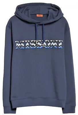 MISSONI 'Embroidered Logo Sweatshirt' Men's Designer Pullover Hoodie M Navy NWT! • $575