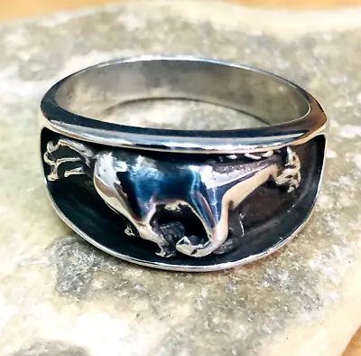 Mens Sterling Silver Horse Band Ring Mustang Running 12.75 -1033 • $110