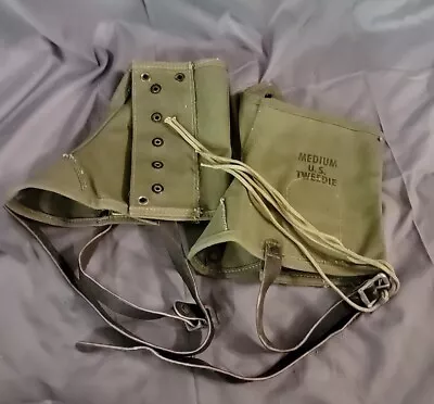 WWII Boot Gaiters US Tweedie Size Medium Mountain Troop Model Olive Drab Vtg  • $32