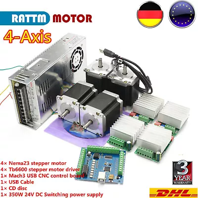 【EU】4 Axis USB Mach3 Controller Kit Nema 23 Stepper Motor Driver 270oz-in 76mm • £168