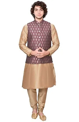 Men's Indian Pakistani Floral Brocade Koti Jacket Only Waistcoat Not Kurta 1042 • £49