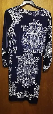 MLLE GABRIELLE Size XL Dress Blue With White Floral 3/4 Open Sleeves (103) • $12