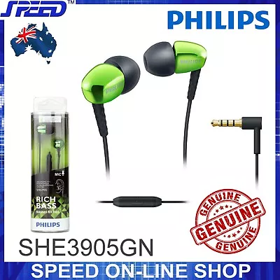 $45 • Buy PHILIPS SHE3905GN Headphones Earphones With Mic - Rich Bass - GREEN - GENUINE