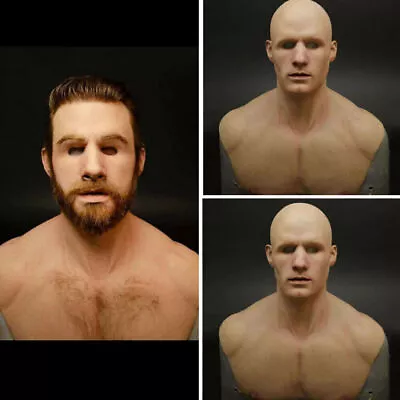 Realistic Men Bald Head Human Latex Full Face Mask Halloween Scary Cosplay Prop﹤ • £18.19