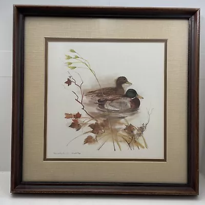 Mads Stage ￼Mallard Ducks Lithograph Framed Signed Vintage￼￼ 13-3/4 X 13-3/4 • $40