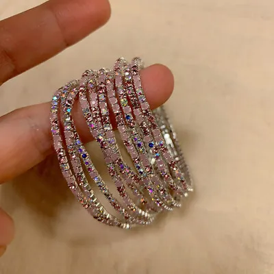 Girls Womans Ladies Classic Sparkly Crystal Beaded Elastic Bracelet Thin Slim • £2.50