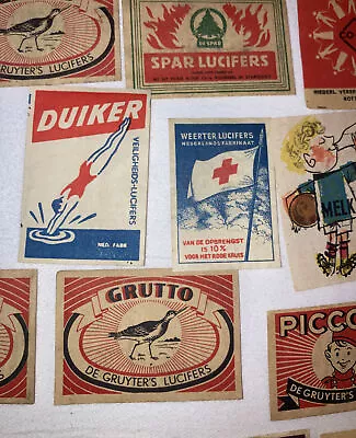 Vintage Lot Of 33 Holland Matchbox Matches Labels Red Cross Bootsman Willem II • $10