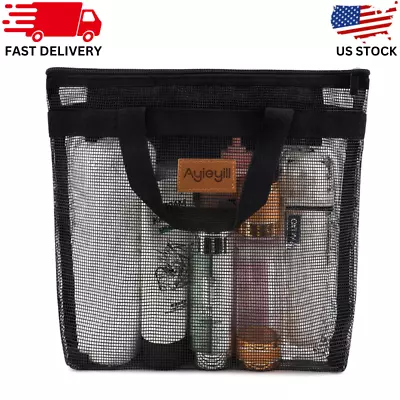 Portable Black Mesh Shower Caddy Bag Quick Dry Organizer For Travel And Swimming • $12.19