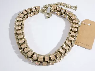 Lee Angel Neiman Marcus Box Link Collar PINK Crystal Baguette Necklace 495 • $49