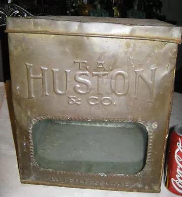 Antique Us Primitive Huston Biscuit Bakery Store Advertising Tin Cake Pantry Box • $595