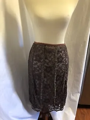 SIGRID OLSEN Collection Skirt Brown Stretch Lace Velvet Ribbon Trim Sz Med - EUC • $15