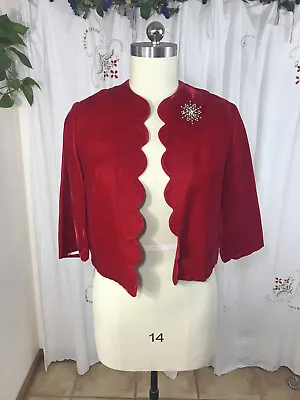 Vtg 60s? Red Velvet Bolero Cropped Jacket Scallops Satin Filipa Party Holiday L • $69