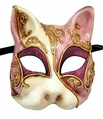 Purple Gold Gatto Cat Masquerade Mardi Gras Mask Italy Italian Venetian Made • $59.99
