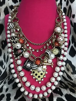 Betsey Johnson Vintage Miami Chic Airplane Camera Heart Globe Pearl Necklace  • $149.99